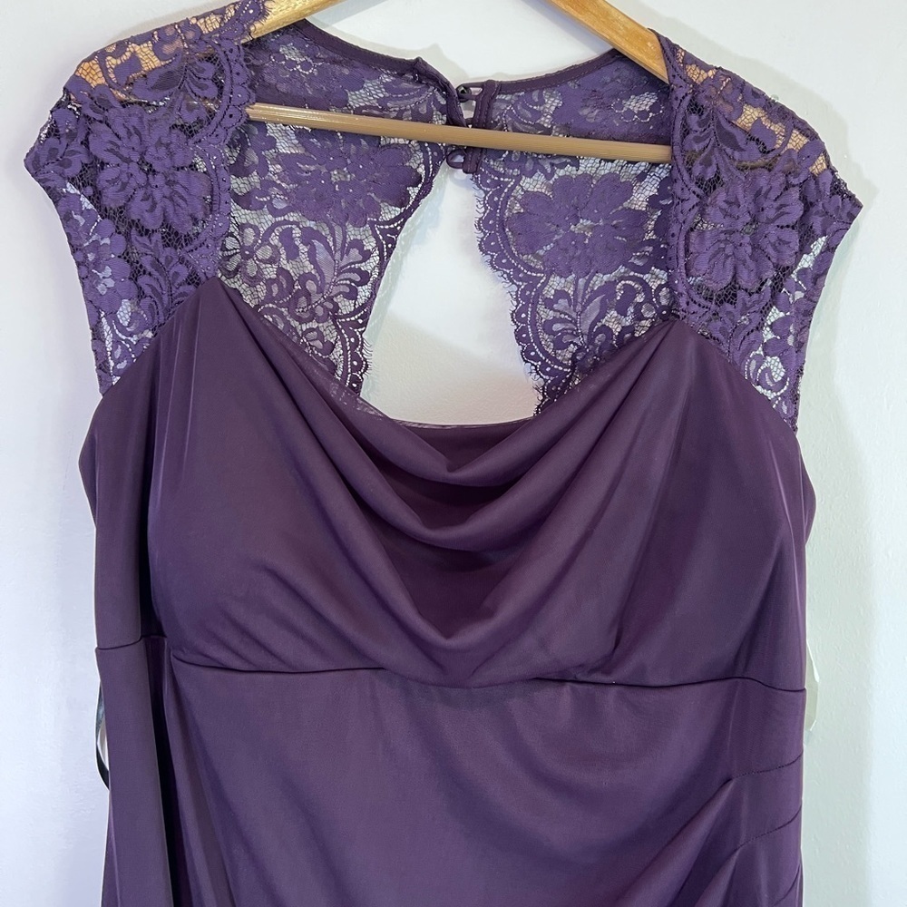 NWT David's Bridal XSCAPE Woman Joanna Chen Purple Lace Shoulder Drape Dress 18 - Picture 3 of 16